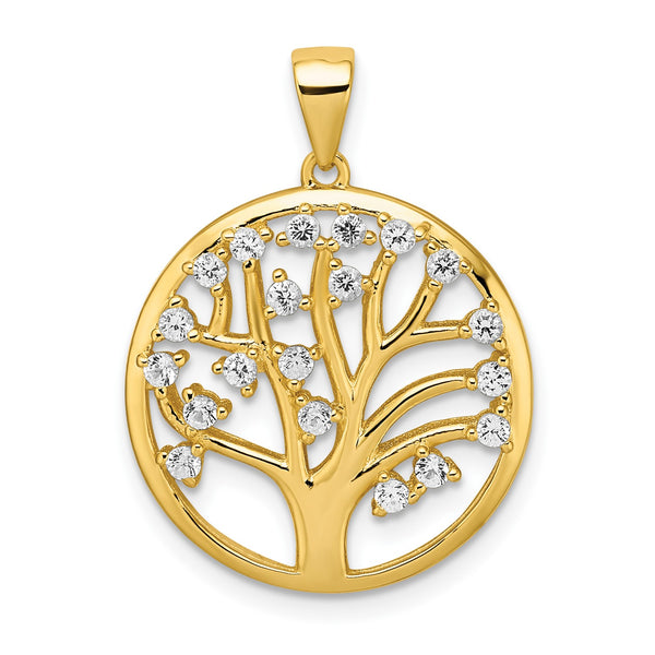 Goldtone Sterling Silver White Sapphire 28X21MM Tree of Life Pendant-Chain Not Included