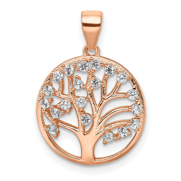 Rosetone Sterling Silver White Sapphire 28X21MM Tree of Life Pendant-Chain Not Included