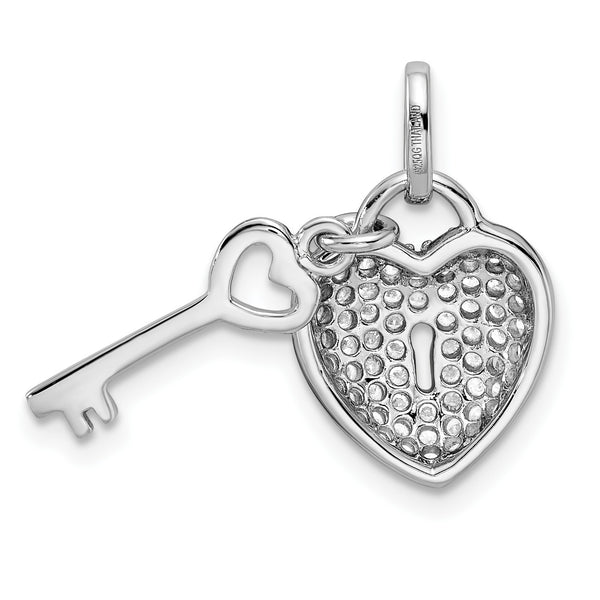 Sterling Silver Cubic Zirconia 21X11MM Heart Key Pendant-Chain Not Included