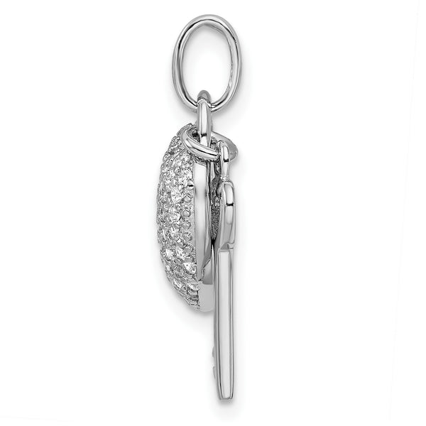 Sterling Silver Cubic Zirconia 21X11MM Heart Key Pendant-Chain Not Included