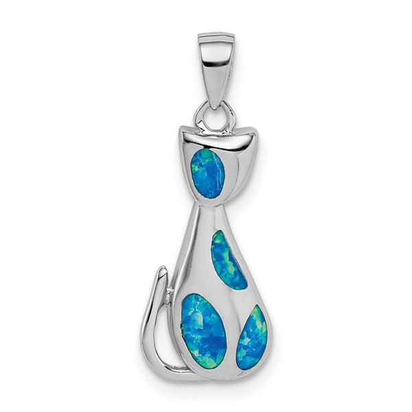 Sterling Silver Created Opal Cat Charm