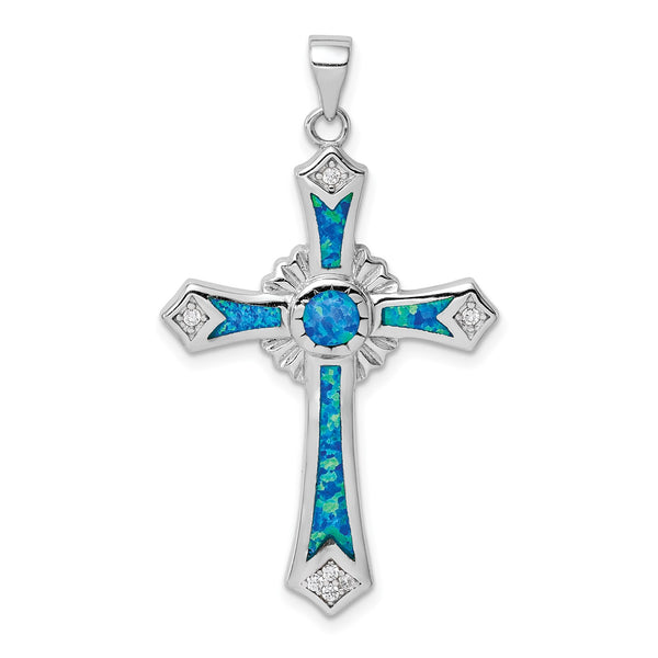 Sterling Silver Opal Cross Pendant-Chain Not Included