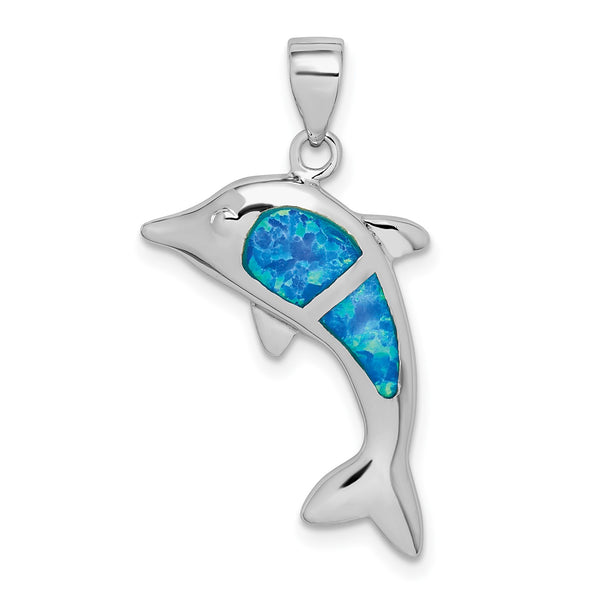 Sterling Silver Opal Dolphin Pendant-Chain Not Included