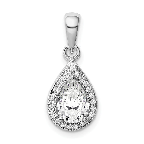 Sterling Silver Pear Cubic Zirconia Fashion Pendant-Chain Not Included