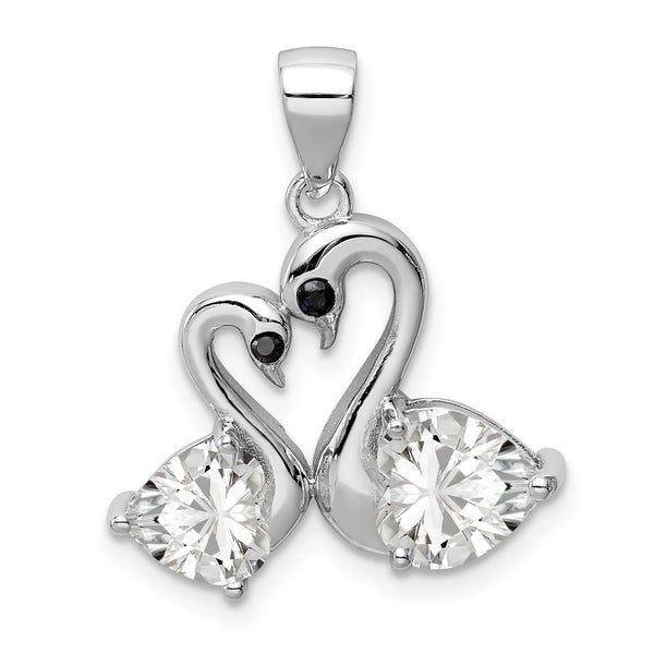 Sterling Silver Cubic Zirconia 15X19MM Swan Pendant-Chain Not Included