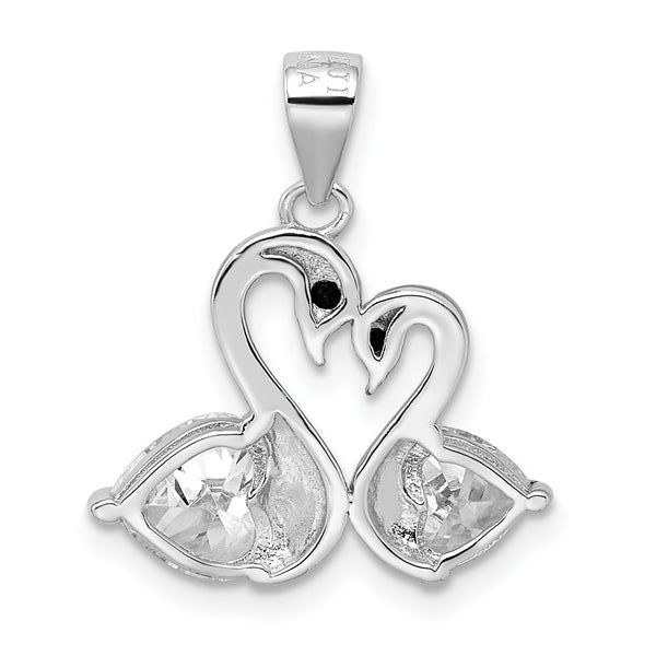 Sterling Silver Cubic Zirconia 15X19MM Swan Pendant-Chain Not Included