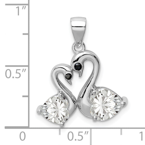 Sterling Silver Cubic Zirconia 15X19MM Swan Pendant-Chain Not Included