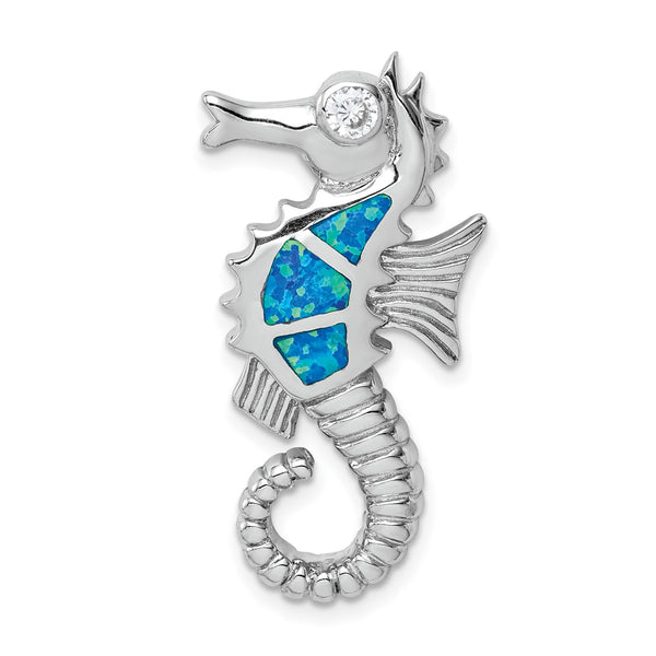Sterling Silver Opal and CZ Seahorse Pendant-Chain Not Included