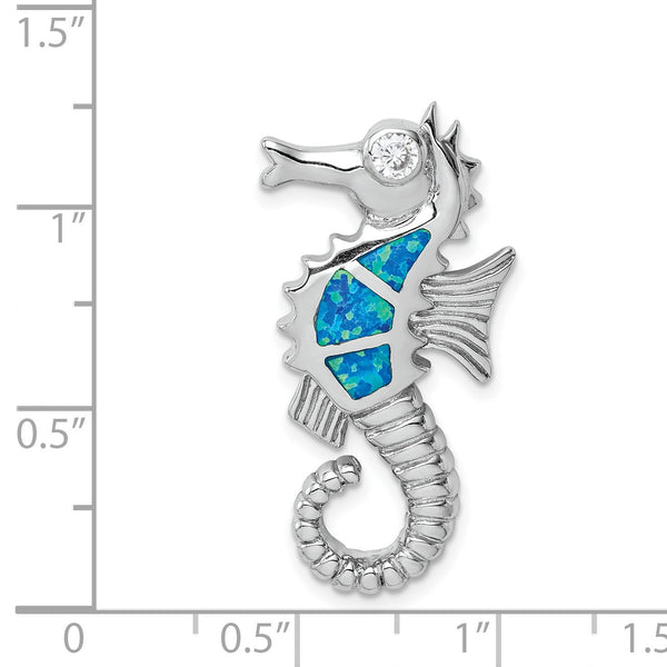 Sterling Silver Opal and CZ Seahorse Pendant-Chain Not Included