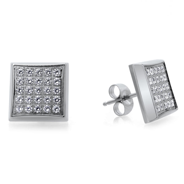 Stainless Steel Square Stud Earrings with 1/4 CTW Pave Diamonds