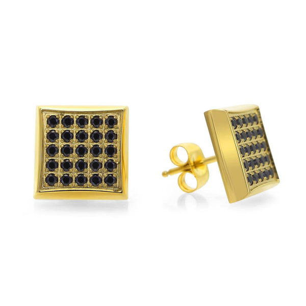 Yellow IP Stainless Steel Square Stud Earrings with 1/4 CTW Pave Black Diamonds