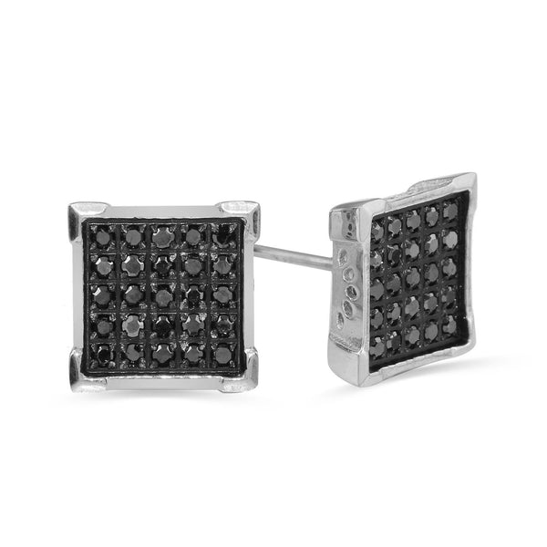 Stainless Steel Square Stud Earrings with 1/4 CTW Pave Black Diamonds