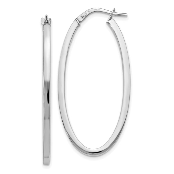 10KT White Gold 41X17MM Hinged Hoop Oval Earrings