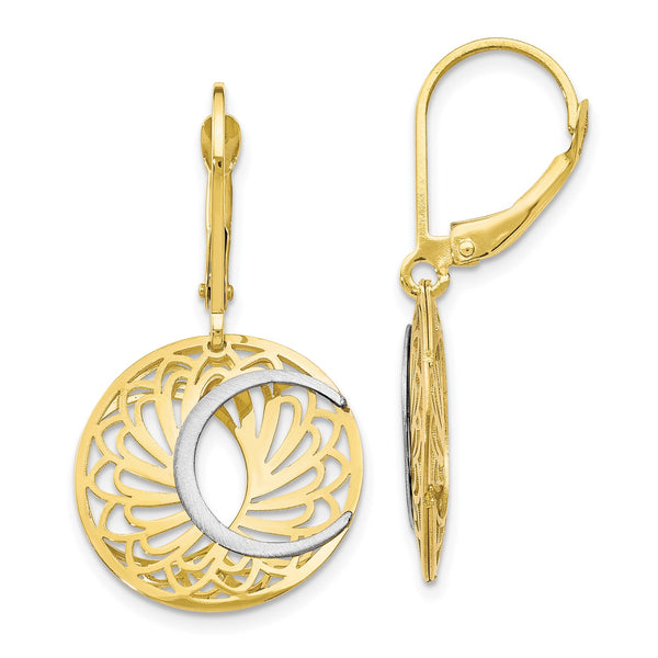10KT White and Yellow Gold 30X15MM Leverback Drop & Dangle Earrings