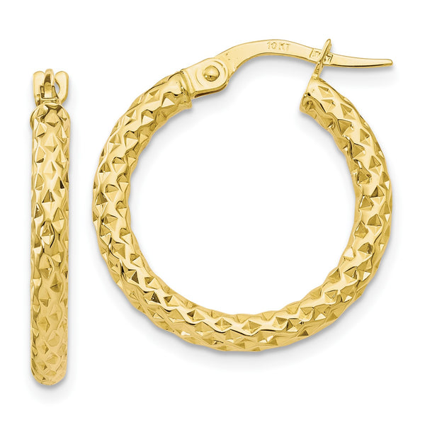 10KT Yellow Gold 23X21MM Diamond-cut Hoop Earrings