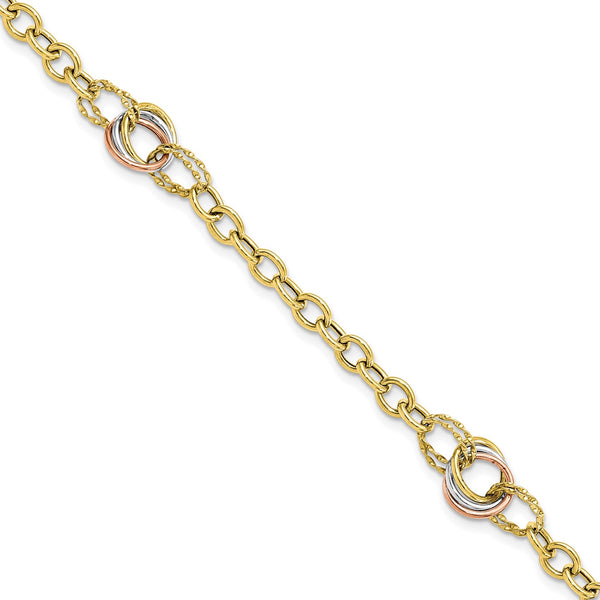 10KT Gold Tri-Color 7.25" 11MM Fancy Lobster Clasp Bracelet