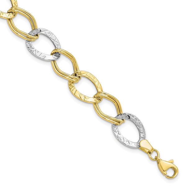 10KT White and Yellow Gold 7.5" 10MM Lobster Clasp Bracelet