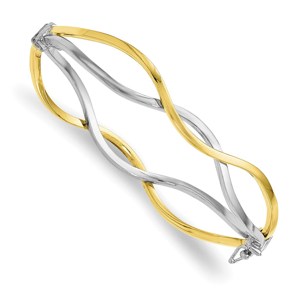 10KT Yellow Gold With Rhodium Plating 7" 15MM Hinged Bangle Bracelet