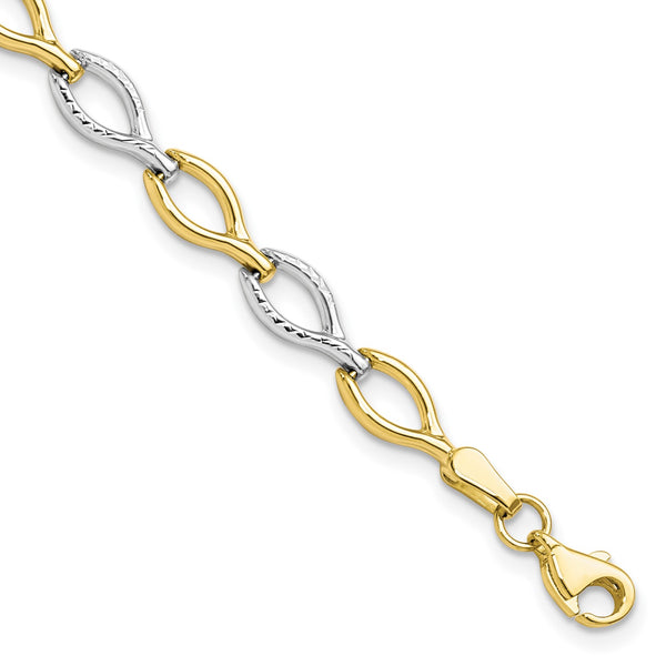 10KT White and Yellow Gold 7.5" 5.5MM Fancy Lobster Clasp Diamond-cut Bracelet
