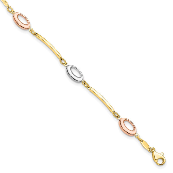 10KT Gold Tri-Color 7.5" 6MM Fancy Lobster Clasp Bracelet