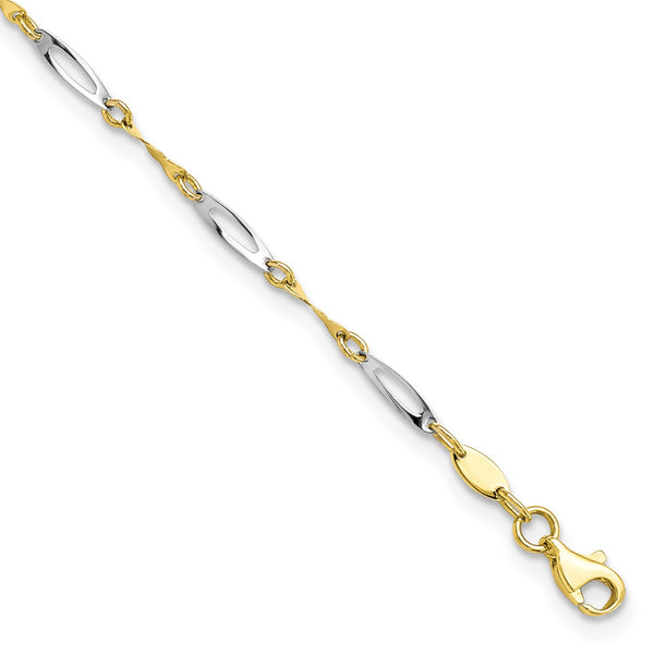 10KT White and Yellow Gold 9" 2.5MM Fancy Anklet