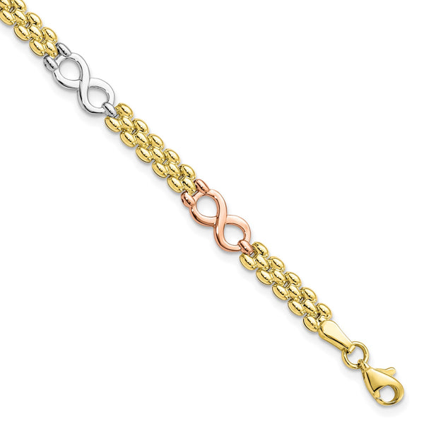 10KT Gold Tri-Color 7.5" 5MM Reversible Infinity Bracelet
