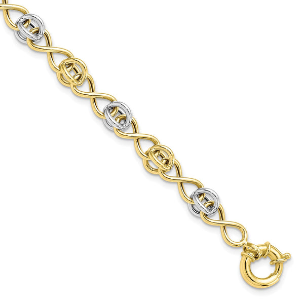 10KT Yellow Gold With Rhodium Plating 7.5" 7MM Fancy Bracelet