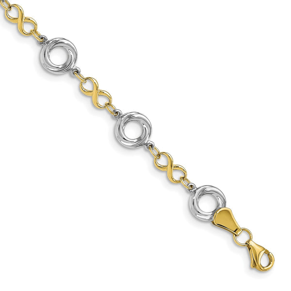 10KT White and Yellow Gold 7.5" 7.5MM Fancy Infinity Bracelet