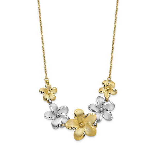 10KT White and Yellow Gold 18" Diamond-cut Flower Necklace