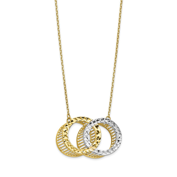 10KT Yellow Gold With Rhodium Plating 18" Diamond-cut Circle Necklace
