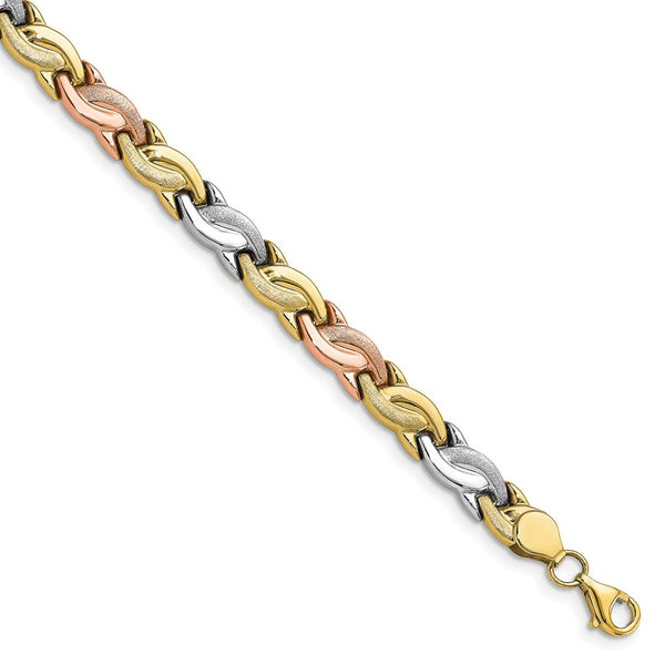 10KT Gold Tri-Color 7.5" 5MM Fancy Bracelet