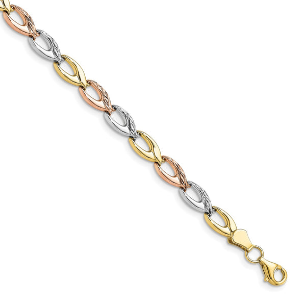 10KT Gold Tri-Color 7.5" 5MM Diamond-cut Bracelet