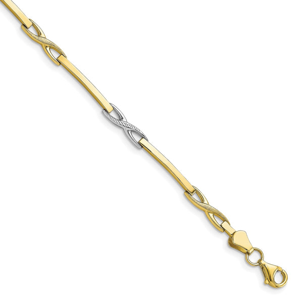10KT Yellow Gold With Rhodium Plating 7.5" Fancy Bracelet