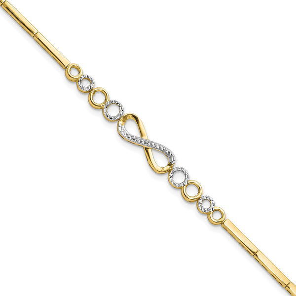 10KT Yellow Gold With Rhodium Plating 7.5" Fancy Diamond-cut Bracelet