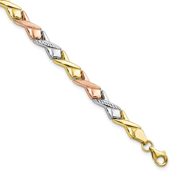 10KT Gold Tri-Color 7.5" Fancy Diamond-cut Bracelet