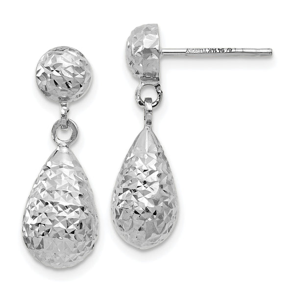 14KT White Gold 20X7MM Drop & Dangle Diamond-cut Earrings