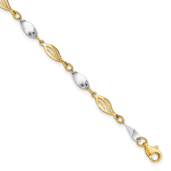 14KT White and Yellow Gold 7" 5MM Fancy Lobster Clasp Bracelet