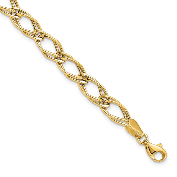 14KT Yellow Gold 7" 7MM Lobster Clasp Fancy Bracelet