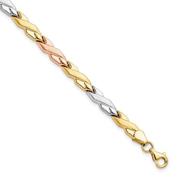 10KT Gold Tri-Color 7" 5MM Fancy Lobster Clasp Bracelet