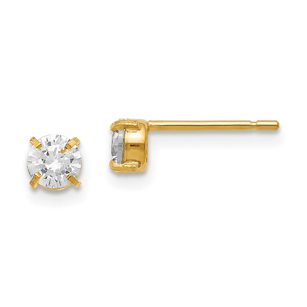 14KT Yellow Gold 4MM Round Cubic Zirconia Stud Earrings