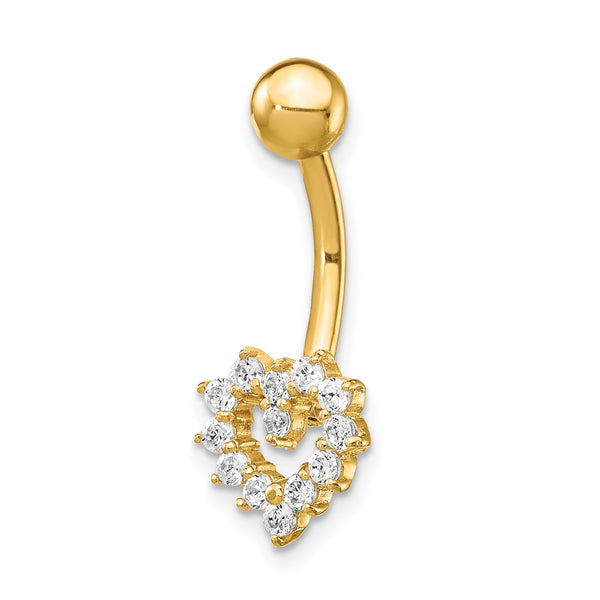 14KT Yellow Gold Cubic Zirconia 23X10MM Heart Belly Ring