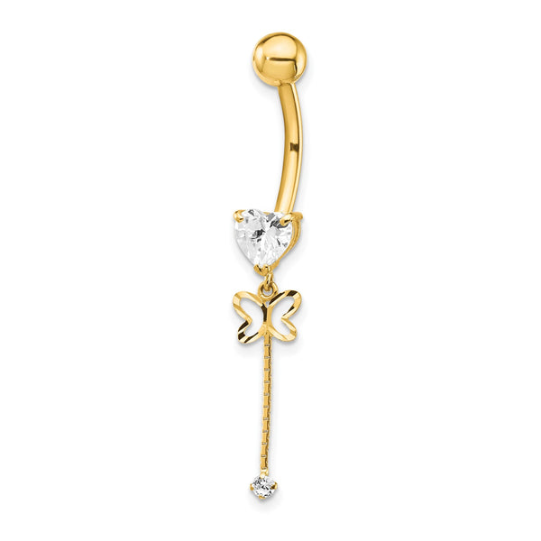 14KT Yellow Gold Cubic Zirconia 39X6MM Butterfly Belly Ring
