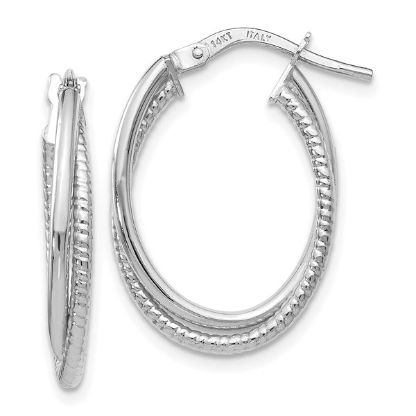 14KT White Gold Oval 23X16MM Hoop Earrings