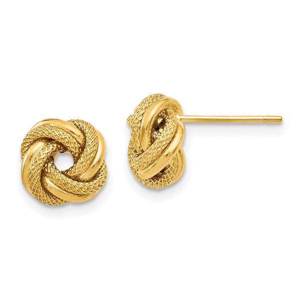 14KT Yellow Gold 8MM Diamond-cut Stud Love Knot Earrings