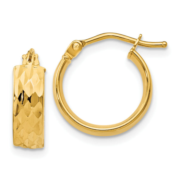 14KT Yellow Gold 14MM Diamond-cut Hoop Earrings
