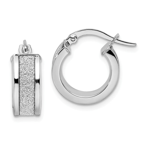 14KT White Gold 15X25MM Glitter Hoop Earrings