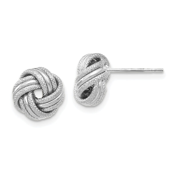 14KT White Gold 8MM Diamond-cut Stud Love Knot Earrings