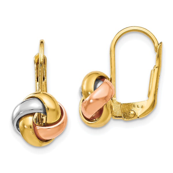 14KT Gold Tri-Color 13X9MM Leverback Love Knot Earrings