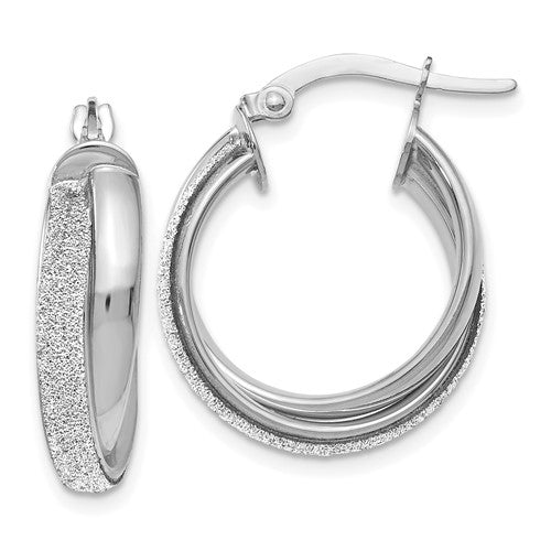 14KT White Gold 20X15MM Glitter Hoop Earrings