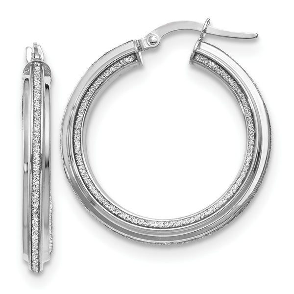 14KT White Gold 29X31MM Glitter Hoop Earrings